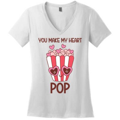 You Make My Heart Pop Funny Popcorn Women's V-Neck T-Shirt