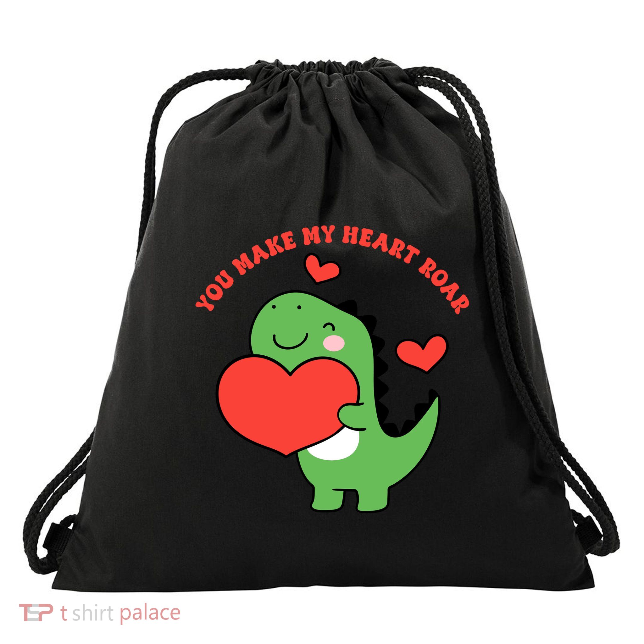 You Make My Heart Roar Valentines Day Cute Dinosaur Drawstring Bag