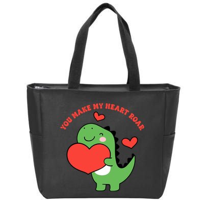 You Make My Heart Roar Valentines Day Cute Dinosaur Zip Tote Bag