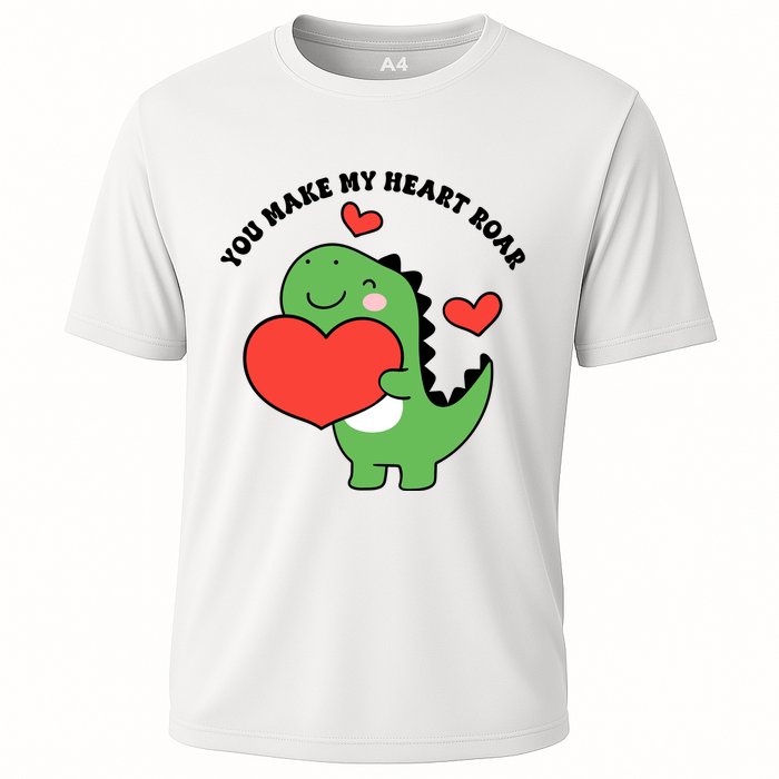 You Make My Heart Roar Valentines Day Cute Dinosaur Cooling Performance Crew T-Shirt