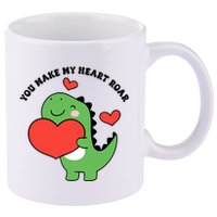 You Make My Heart Roar Valentines Day Cute Dinosaur 11oz C Handle Ceramic Mug