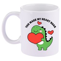 You Make My Heart Roar Valentines Day Cute Dinosaur 11oz C Handle Ceramic Mug