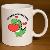 You Make My Heart Roar Valentines Day Cute Dinosaur 11oz C Handle Ceramic Mug