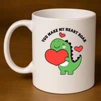 You Make My Heart Roar Valentines Day Cute Dinosaur 11oz C Handle Ceramic Mug