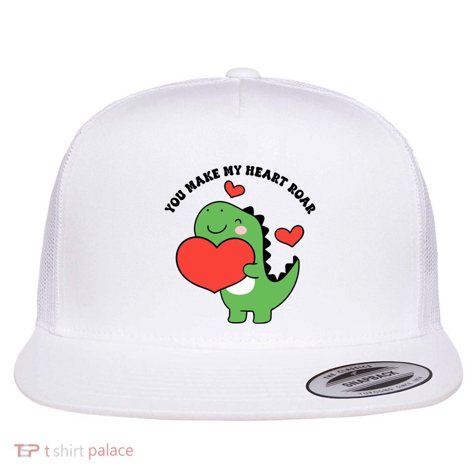 You Make My Heart Roar Valentines Day Cute Dinosaur Flatbill Hat