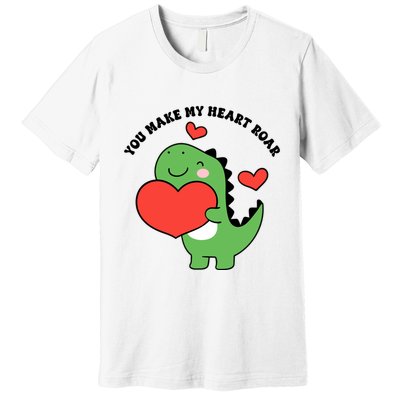 You Make My Heart Roar Valentines Day Cute Dinosaur Premium T-Shirt