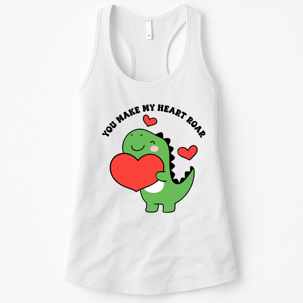 You Make My Heart Roar Valentines Day Cute Dinosaur Womens Tank Top