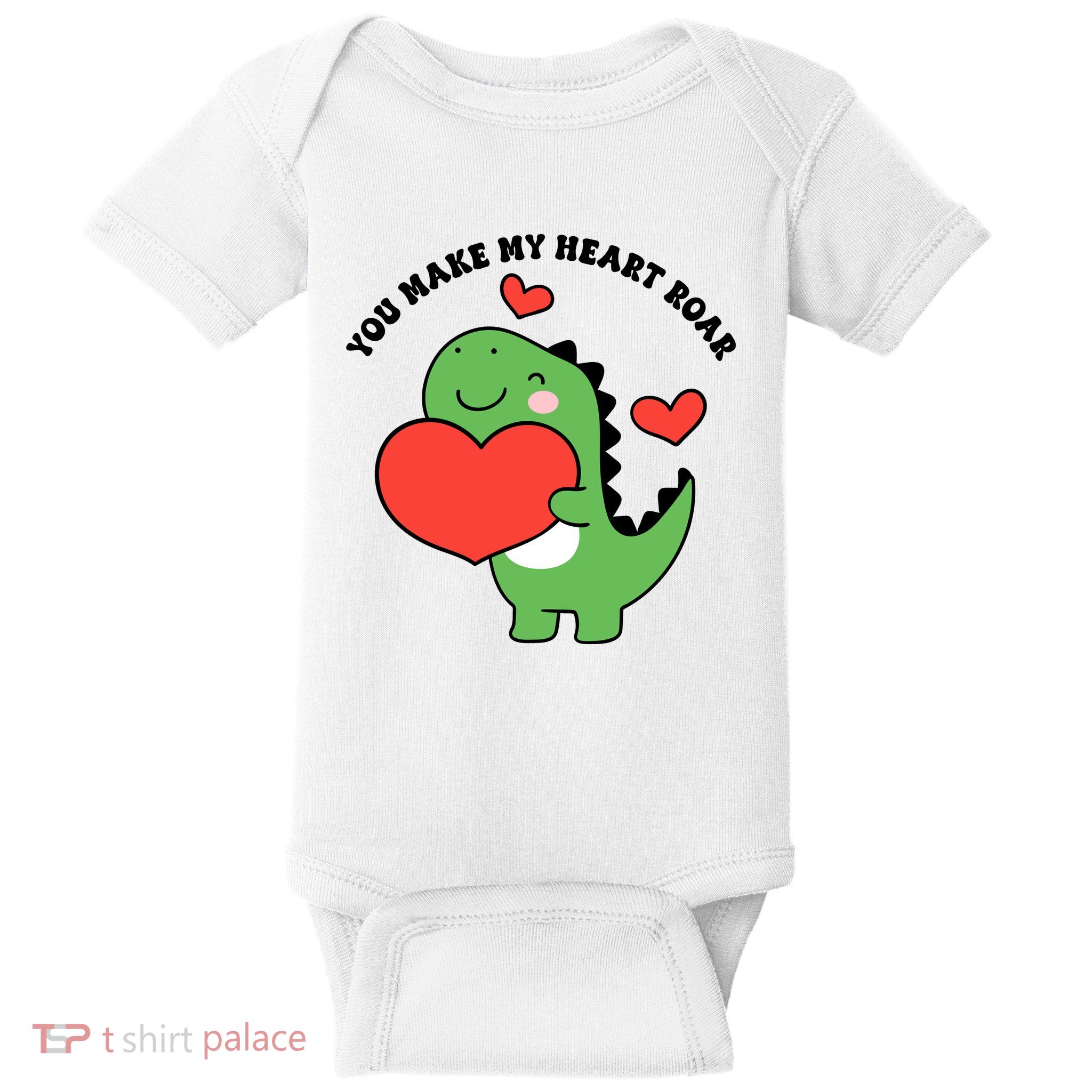 You Make My Heart Roar Valentines Day Cute Dinosaur Baby Bodysuit