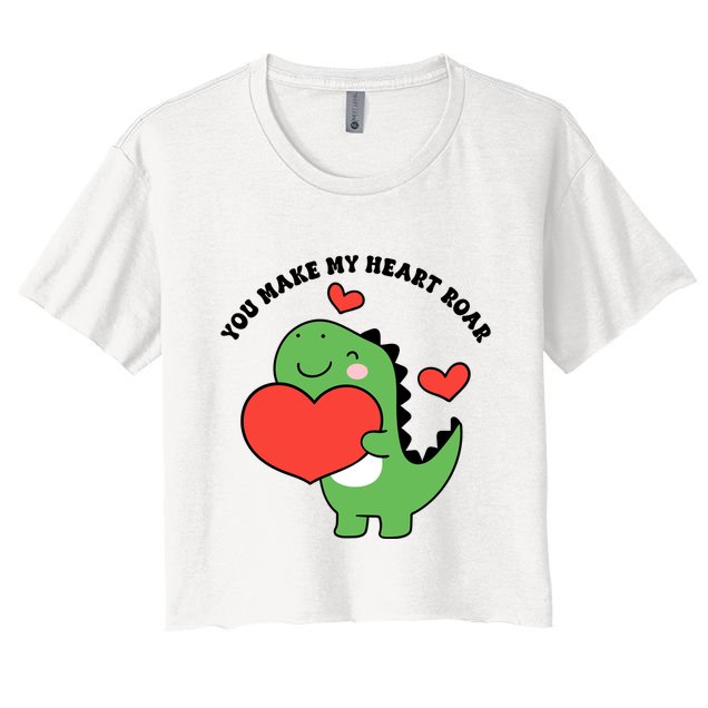 You Make My Heart Roar Valentines Day Cute Dinosaur Crop Top