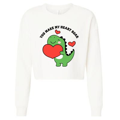 You Make My Heart Roar Valentines Day Cute Dinosaur Cropped Pullover Crew