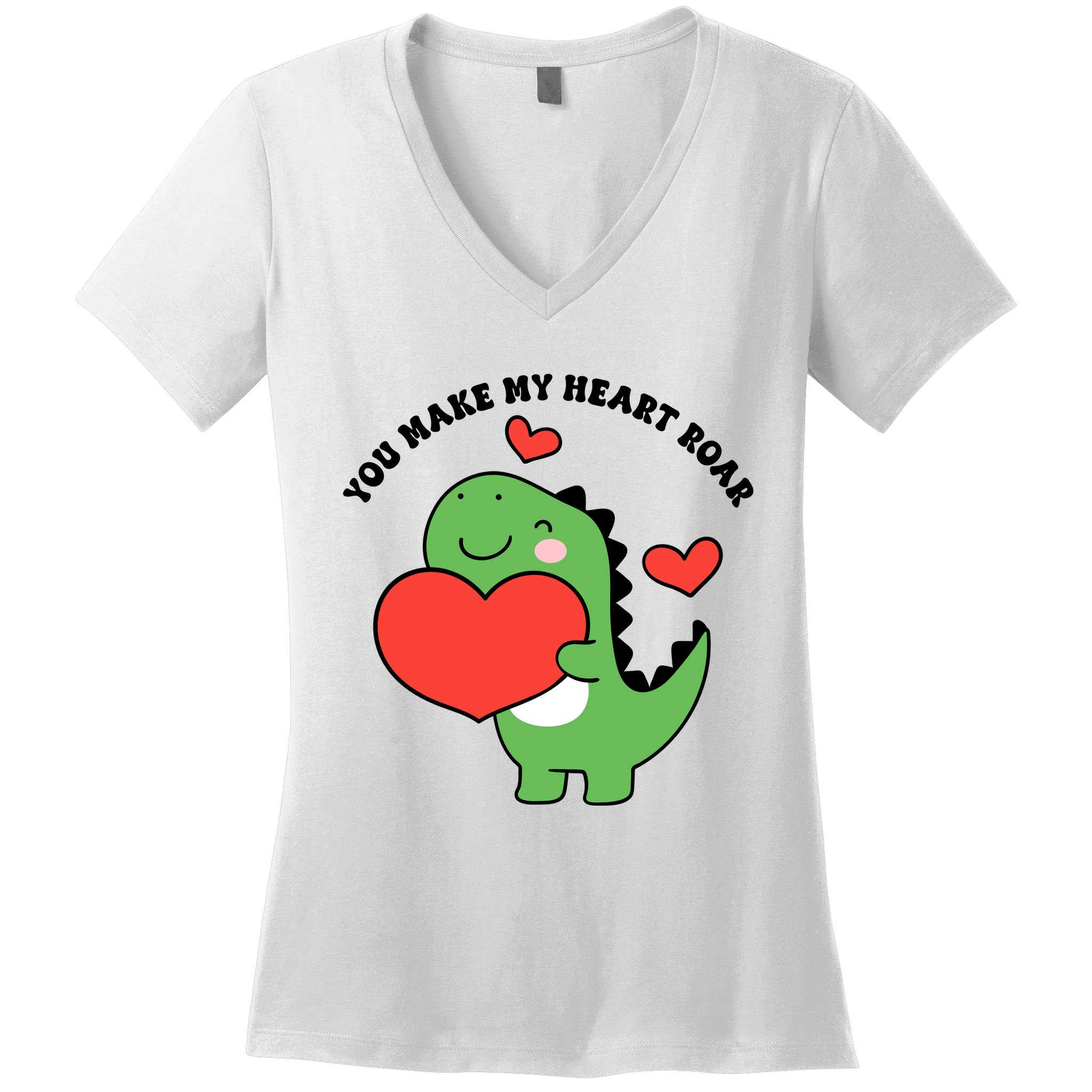 You Make My Heart Roar Valentines Day Cute Dinosaur Women's V-Neck T-Shirt