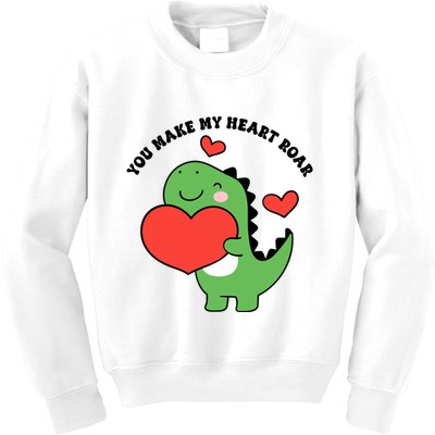 You Make My Heart Roar Valentines Day Cute Dinosaur Kids Sweatshirt