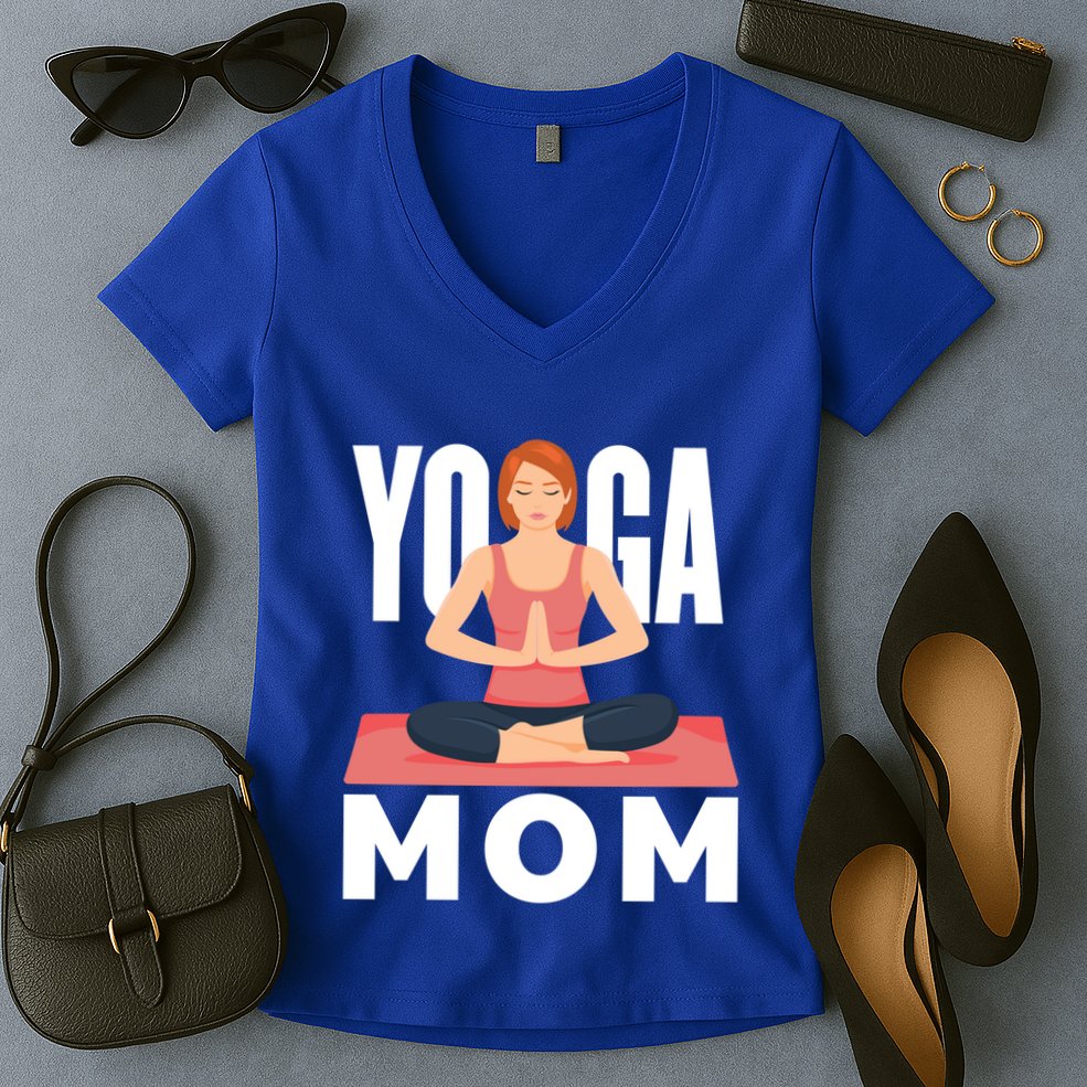 Yoga Mom Meditation Workout Exercise Fitness Mama Gift Women's V-Neck T-Shirt