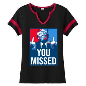 You Missed Middle Finger Donald Trump Usa Patriotic Ladies Halftime Notch Neck Tee