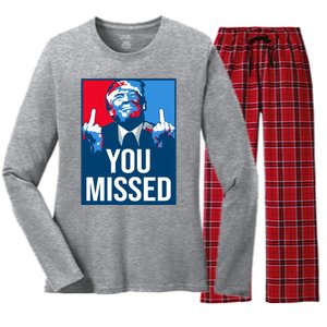 You Missed Middle Finger Donald Trump Usa Patriotic Women's Long Sleeve Flannel Pajama Set 