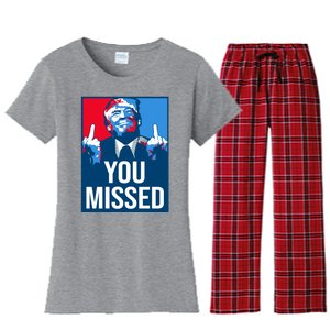 You Missed Middle Finger Donald Trump Usa Patriotic Women's Flannel Pajama Set