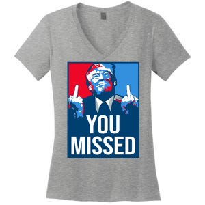 You Missed Middle Finger Donald Trump Usa Patriotic Women's V-Neck T-Shirt