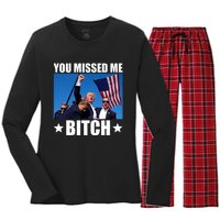 You Missed Me Bitch Trump 2024 Survived Election Rally Women's Long Sleeve Flannel Pajama Set 