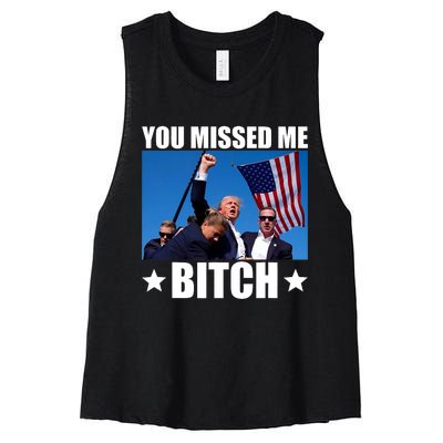 You Missed Me Bitch Trump 2024 Survived Election Rally Women's Racerback Cropped Tank