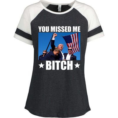 You Missed Me Bitch Trump 2024 Survived Election Rally Enza Ladies Jersey Colorblock Tee