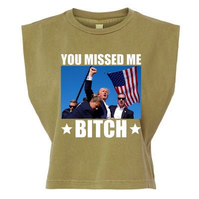 You Missed Me Bitch Trump 2024 Survived Election Rally Garment-Dyed Women's Muscle Tee