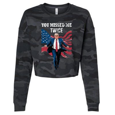 You Missed Me Twice Trump Missed Again Trump 2024 Us Flag Cropped Pullover Crew