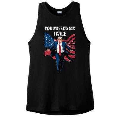 You Missed Me Twice Trump Missed Again Trump 2024 Us Flag Ladies PosiCharge Tri-Blend Wicking Tank