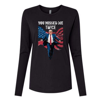 You Missed Me Twice Trump Missed Again Trump 2024 Us Flag Womens Cotton Relaxed Long Sleeve T-Shirt