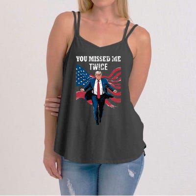 You Missed Me Twice Trump Missed Again Trump 2024 Us Flag Women's Strappy Tank