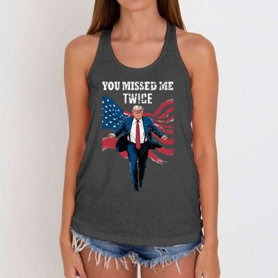 You Missed Me Twice Trump Missed Again Trump 2024 Us Flag Women's Knotted Racerback Tank