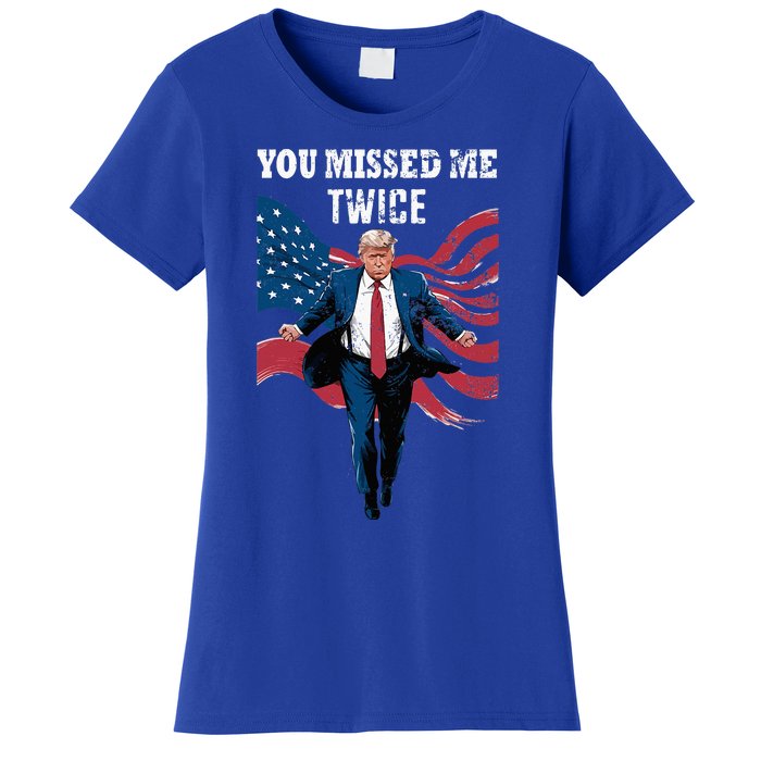 You Missed Me Twice Trump Missed Again Trump 2024 Us Flag Women's T-Shirt