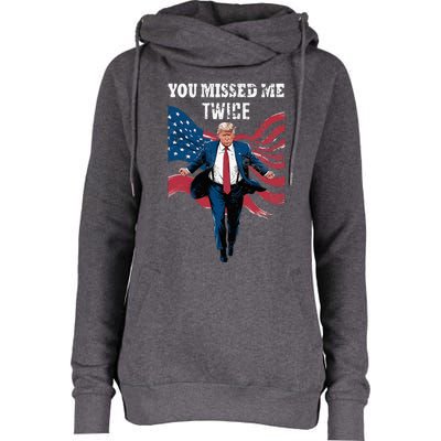 You Missed Me Twice Trump Missed Again Trump 2024 Us Flag Womens Funnel Neck Pullover Hood