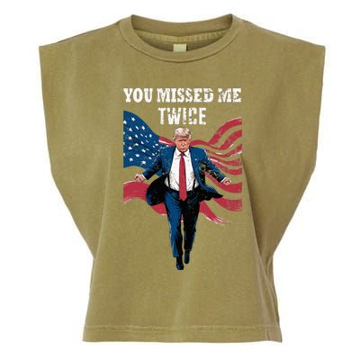 You Missed Me Twice Trump Missed Again Trump 2024 Us Flag Garment-Dyed Women's Muscle Tee