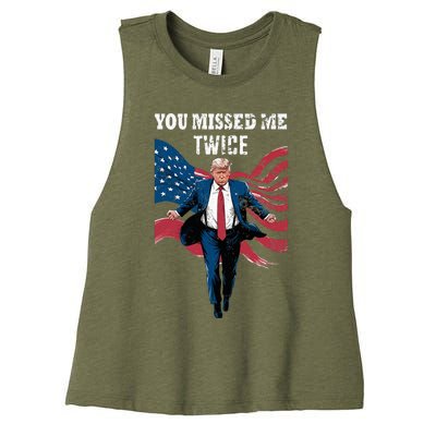 You Missed Me Twice Trump Missed Again Trump 2024 Us Flag Women's Racerback Cropped Tank