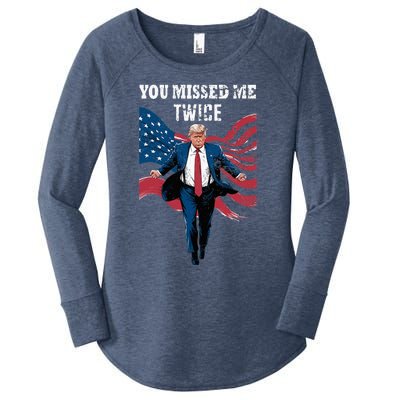 You Missed Me Twice Trump Missed Again Trump 2024 Us Flag Women's Perfect Tri Tunic Long Sleeve Shirt