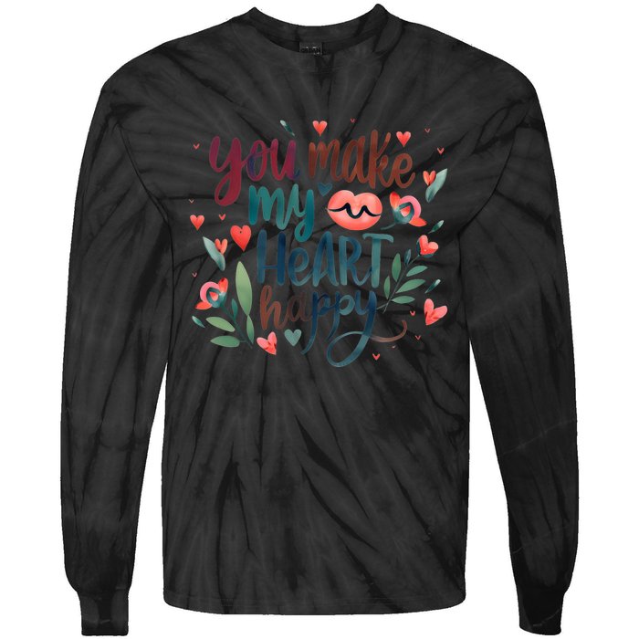 You Make My Heart Happy Cool Couples Matching Valentines Tie-Dye Long Sleeve Shirt