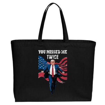 You Missed Me Twice Trump Missed Again Trump 2024 Us Flag Cotton Canvas Jumbo Tote