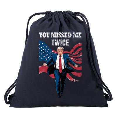 You Missed Me Twice Trump Missed Again Trump 2024 Us Flag Drawstring Bag