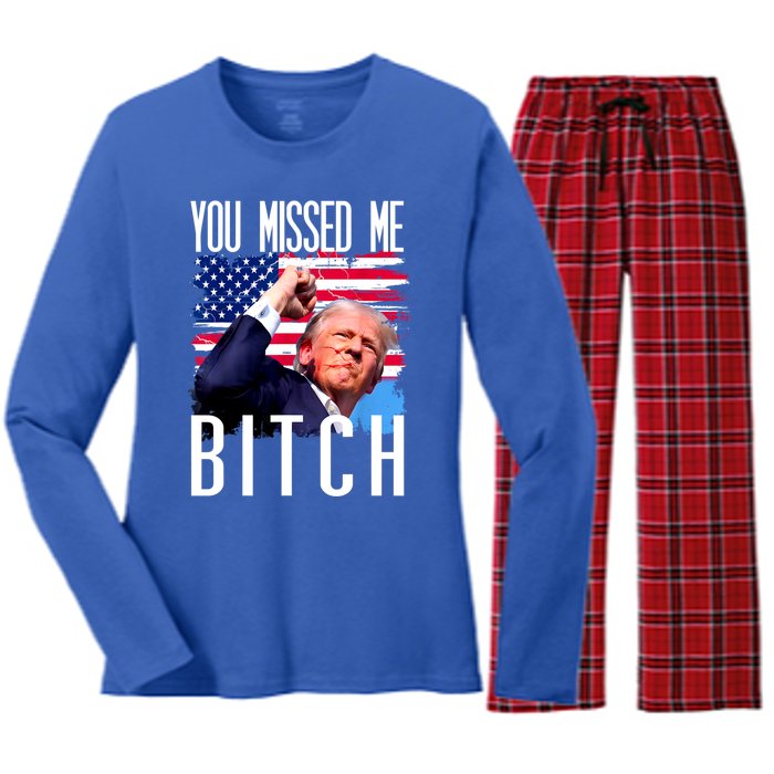 You Missed Me Bitch Trump 2024 Women's Long Sleeve Flannel Pajama Set 