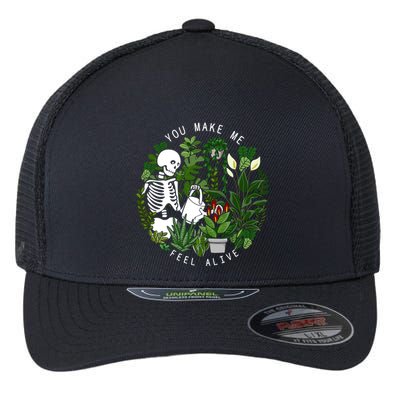 You Make Me Feel Alive Plant Lover Skeleton Flexfit Unipanel Trucker Cap