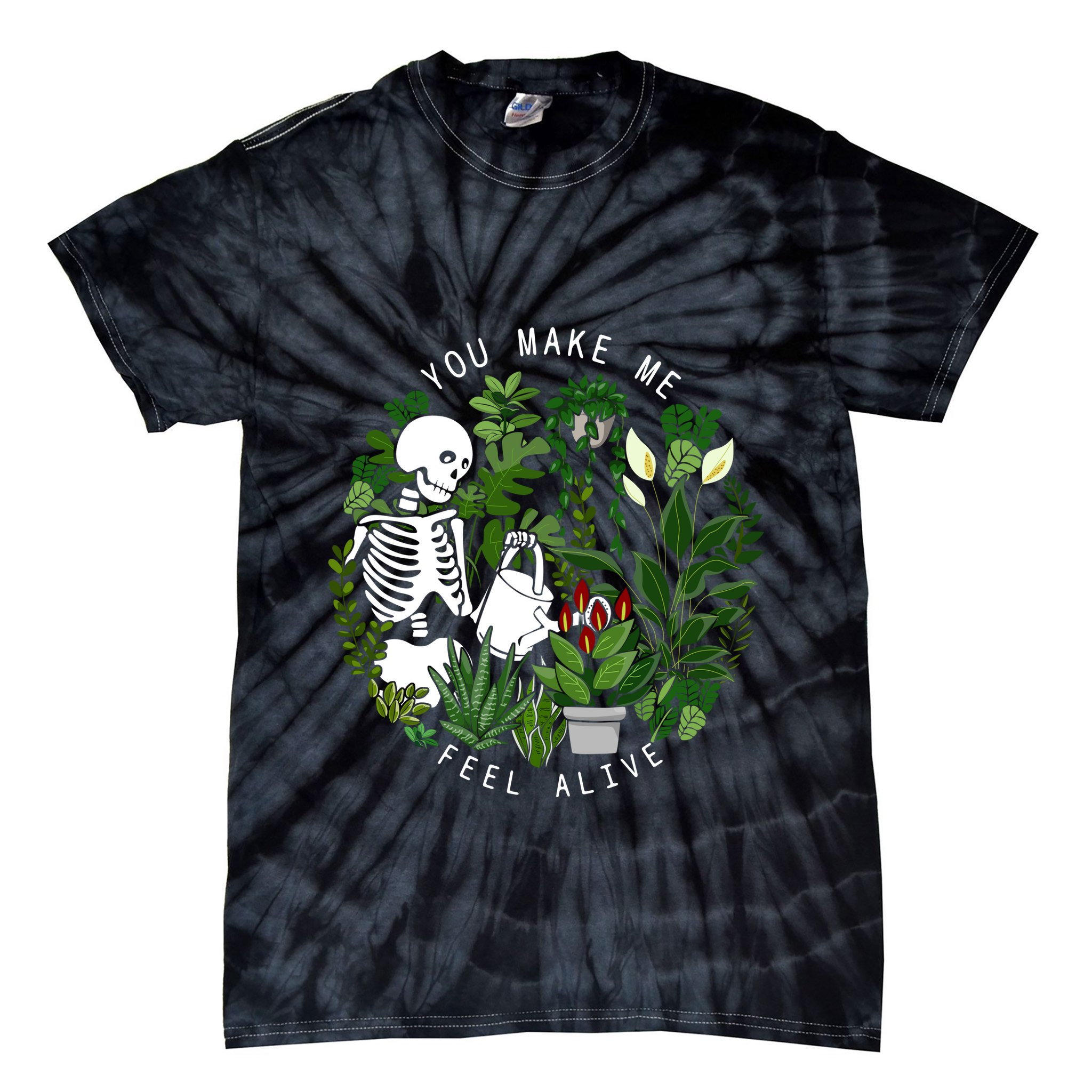 You Make Me Feel Alive Plant Lover Skeleton Tie-Dye T-Shirt