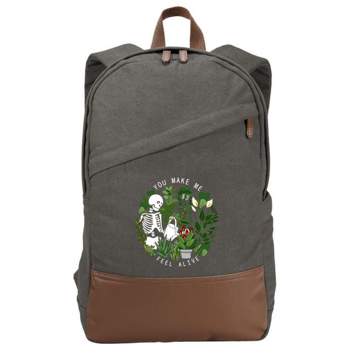 You Make Me Feel Alive Plant Lover Skeleton Cotton Canvas Backpack