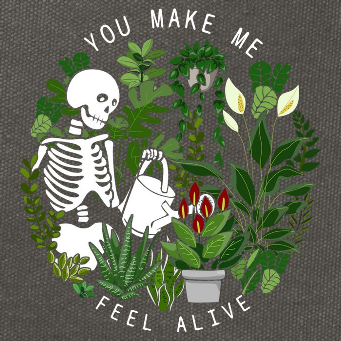 You Make Me Feel Alive Plant Lover Skeleton Cotton Canvas Backpack