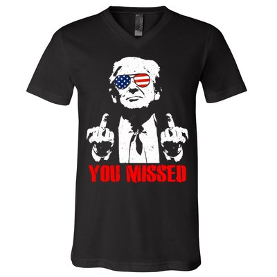 You Missed Middle Finger Trump 2024 Take America Back Pennsylvania Rally V-Neck T-Shirt