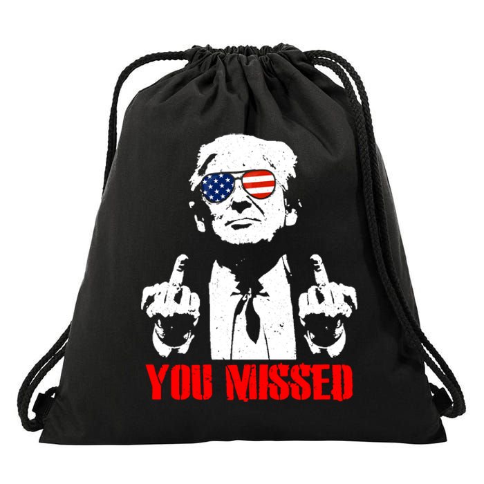 You Missed Middle Finger Trump 2024 Take America Back Pennsylvania Rally Drawstring Bag