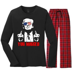 You Missed Middle Finger Trump 2024 Take America Back Pennsylvania Rally Women's Long Sleeve Flannel Pajama Set 