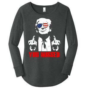 You Missed Middle Finger Trump 2024 Take America Back Pennsylvania Rally Women's Perfect Tri Tunic Long Sleeve Shirt