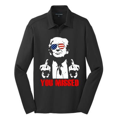 You Missed Middle Finger Trump 2024 Take America Back Pennsylvania Rally Silk Touch Performance Long Sleeve Polo