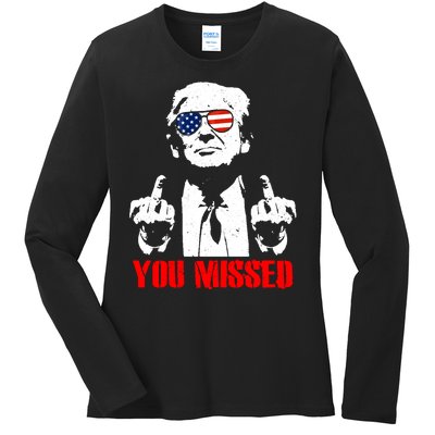 You Missed Middle Finger Trump 2024 Take America Back Pennsylvania Rally Ladies Long Sleeve Shirt