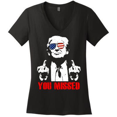 You Missed Middle Finger Trump 2024 Take America Back Pennsylvania Rally Women's V-Neck T-Shirt